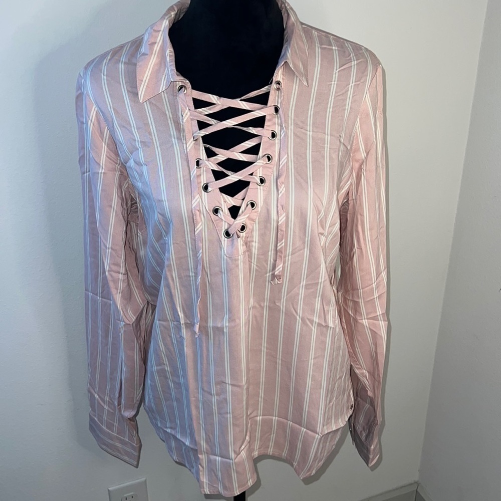 GUESS striped Lacie‎ top ling sleeves pull over women’s Sz XL new